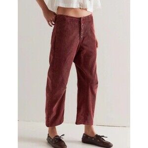 We The Free People Osaka Mid Rise Barrel Leg Loose Cord Pant 33 Barn Red/Rust